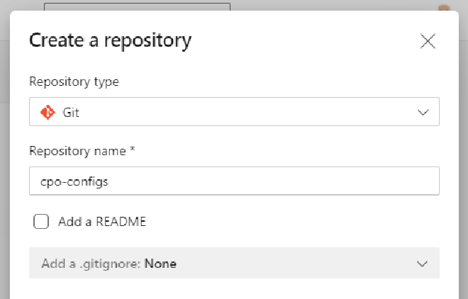 Azure DevOps Create Repository menu